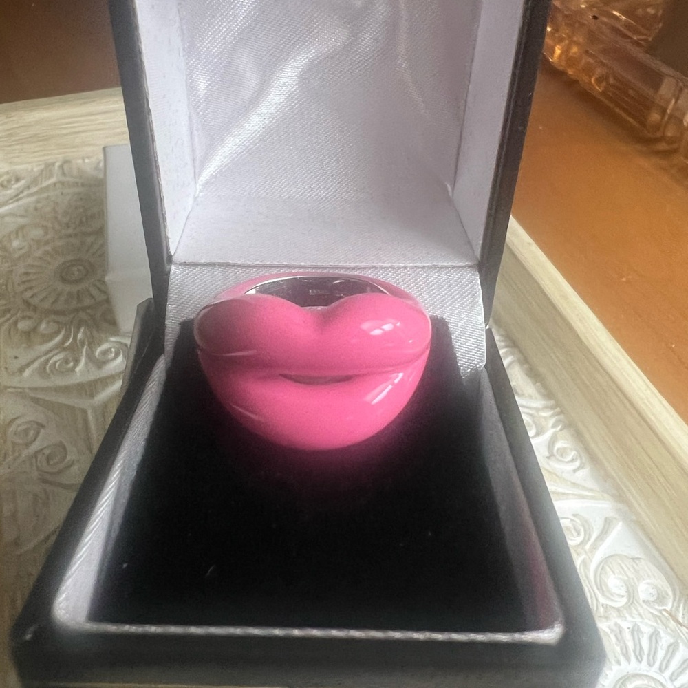 Solange Azagury Partridge UK Hot Lips Ring 925 Sterling PINK Enamel Sz 6 EUC